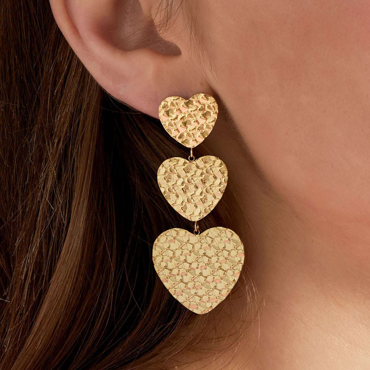 Oorbellen triple hart - goud