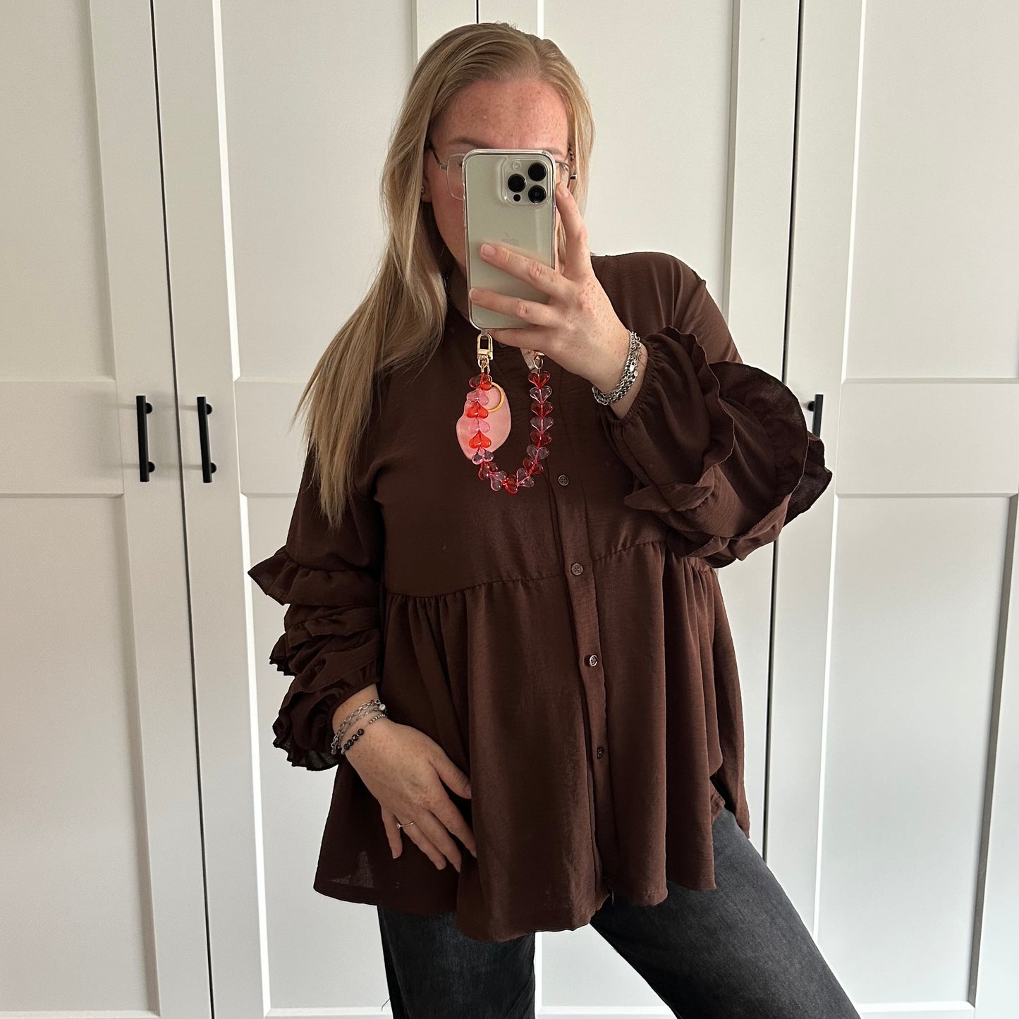 Blouse ruffle mouw - Choco