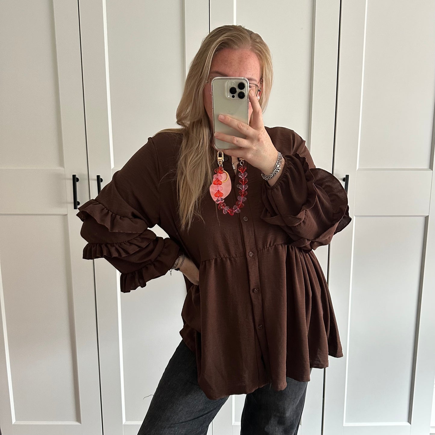 Blouse ruffle mouw - Choco