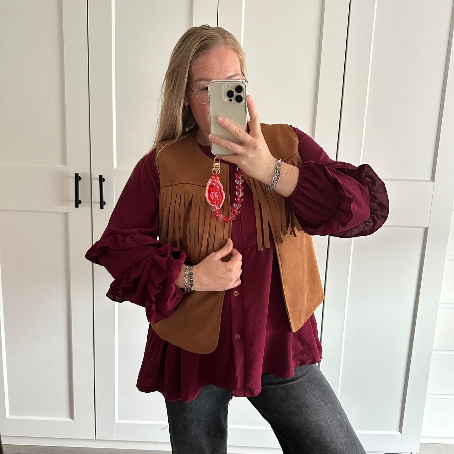 Blouse ruffle mouw - Bordeaux rood