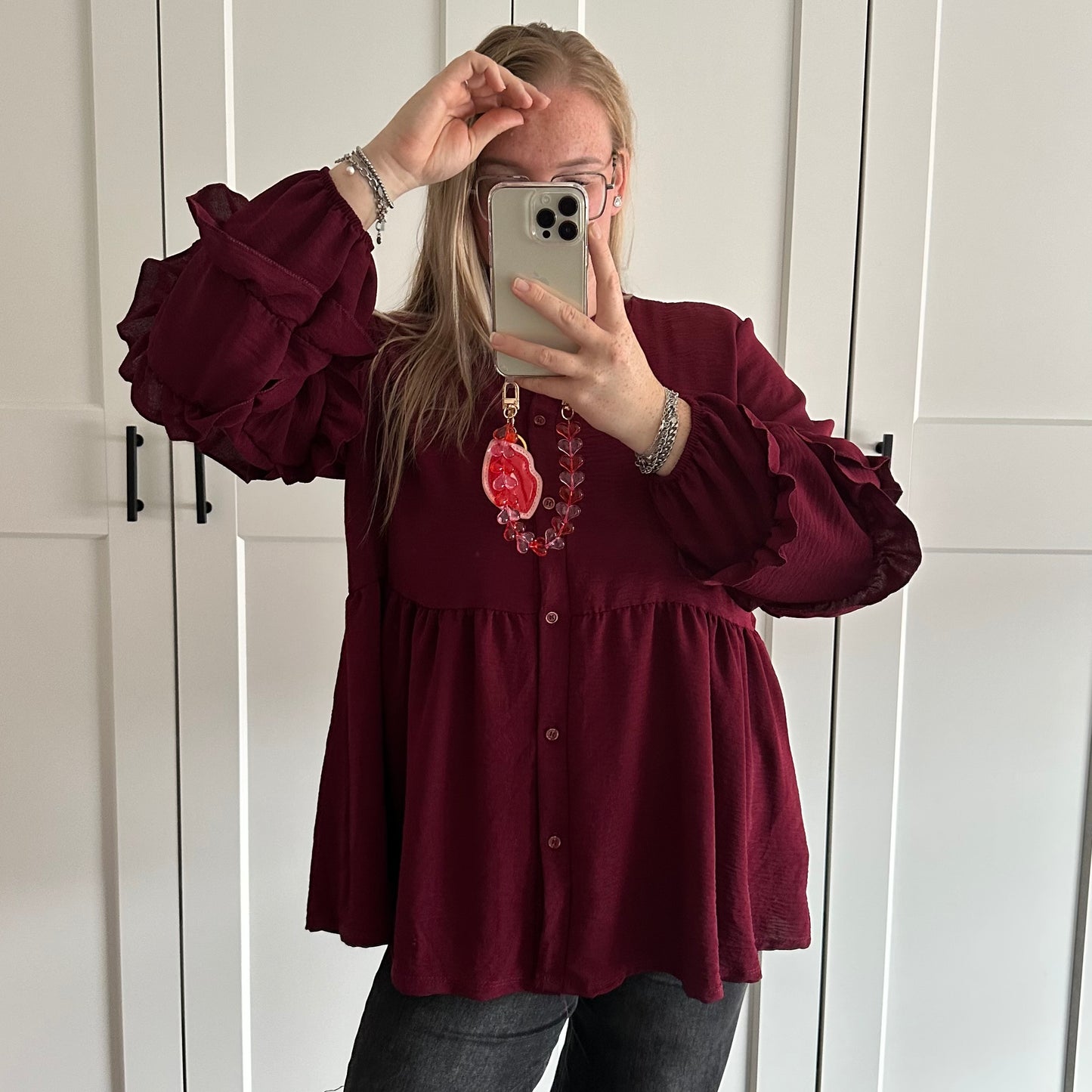 Blouse ruffle mouw - Bordeaux rood