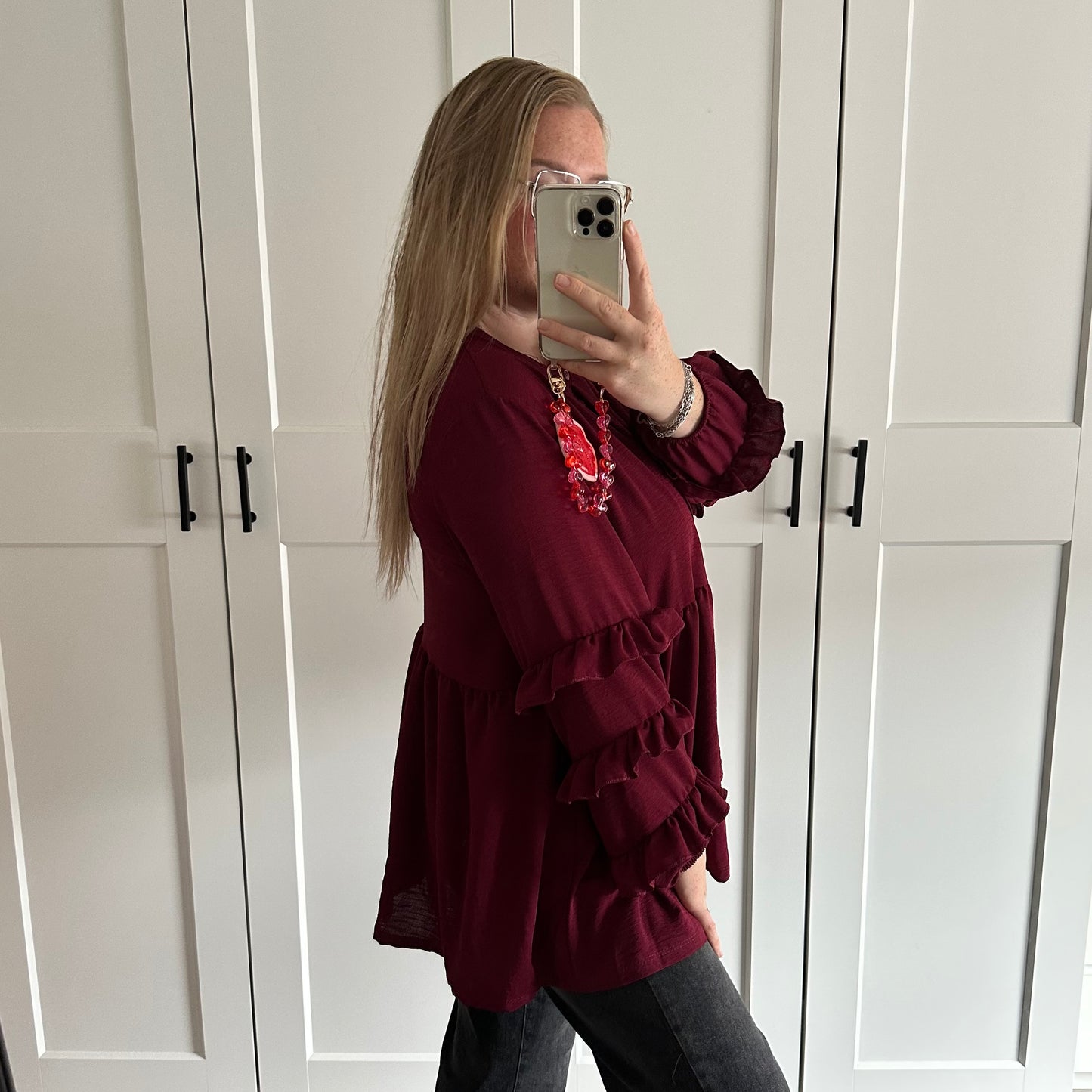Blouse ruffle mouw - Bordeaux rood