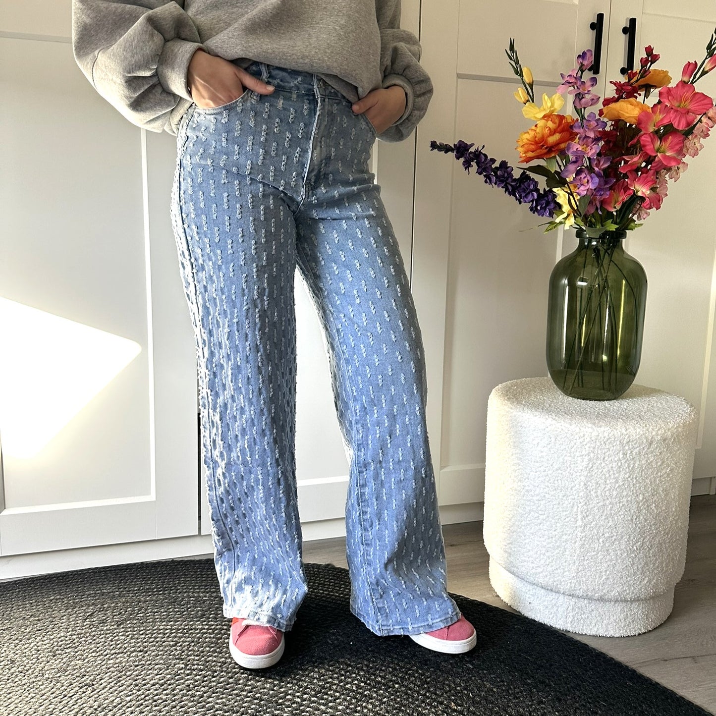 Jeans blauw streepjes