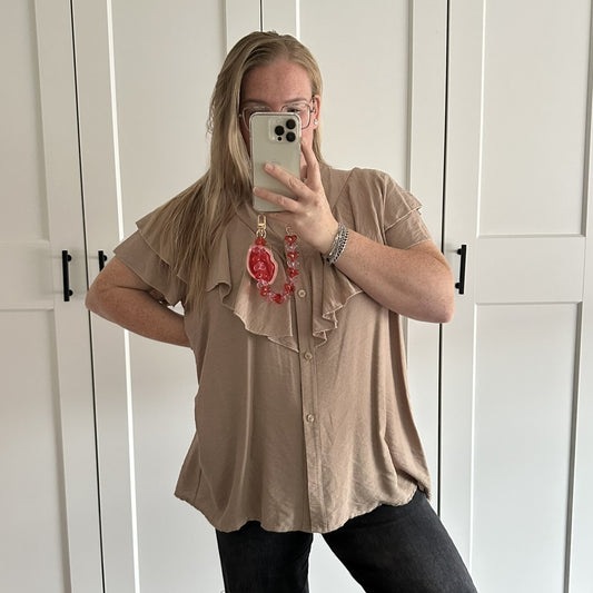 Blouse ruffle mouw kort - Beige