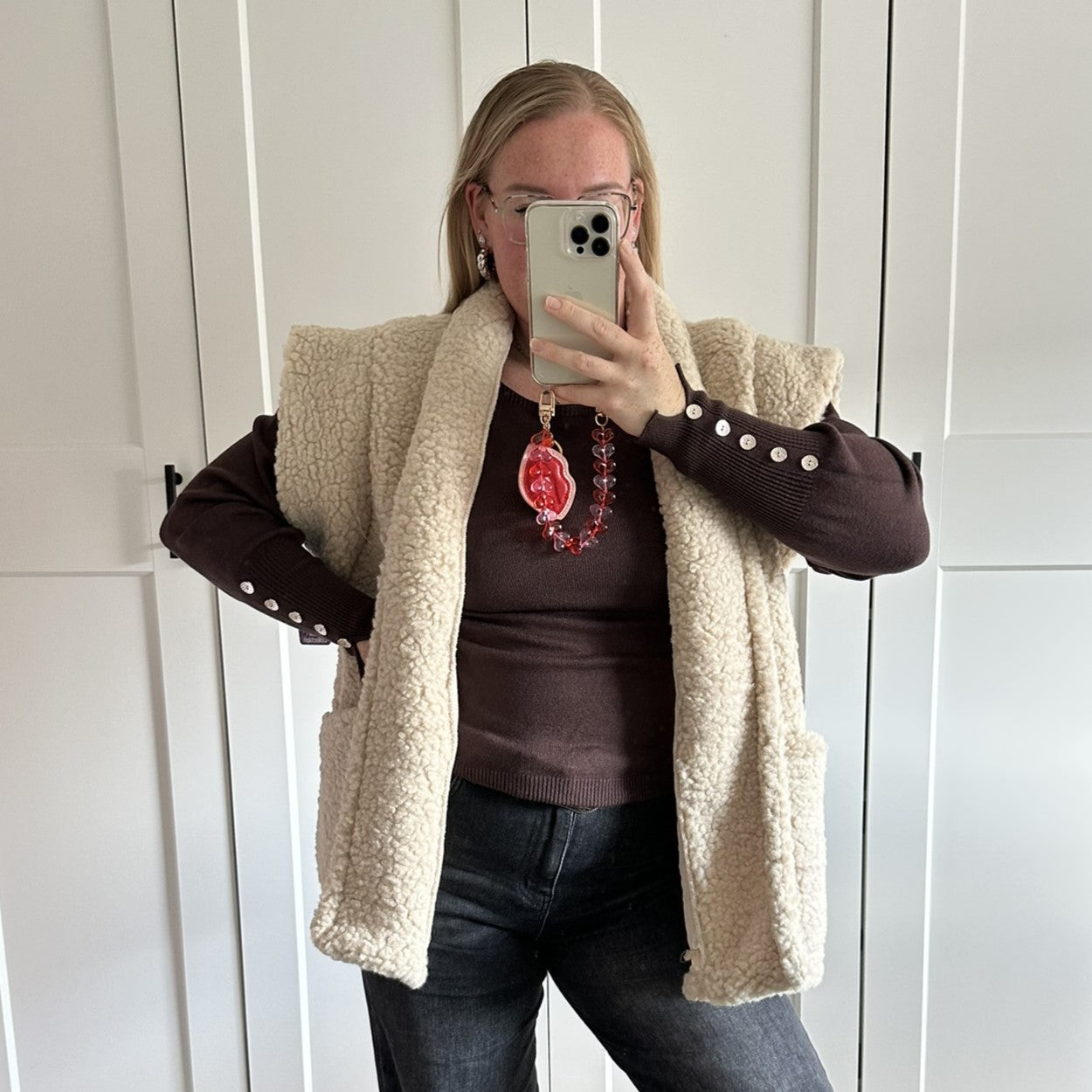 Teddy gilet - beige (oversized model)