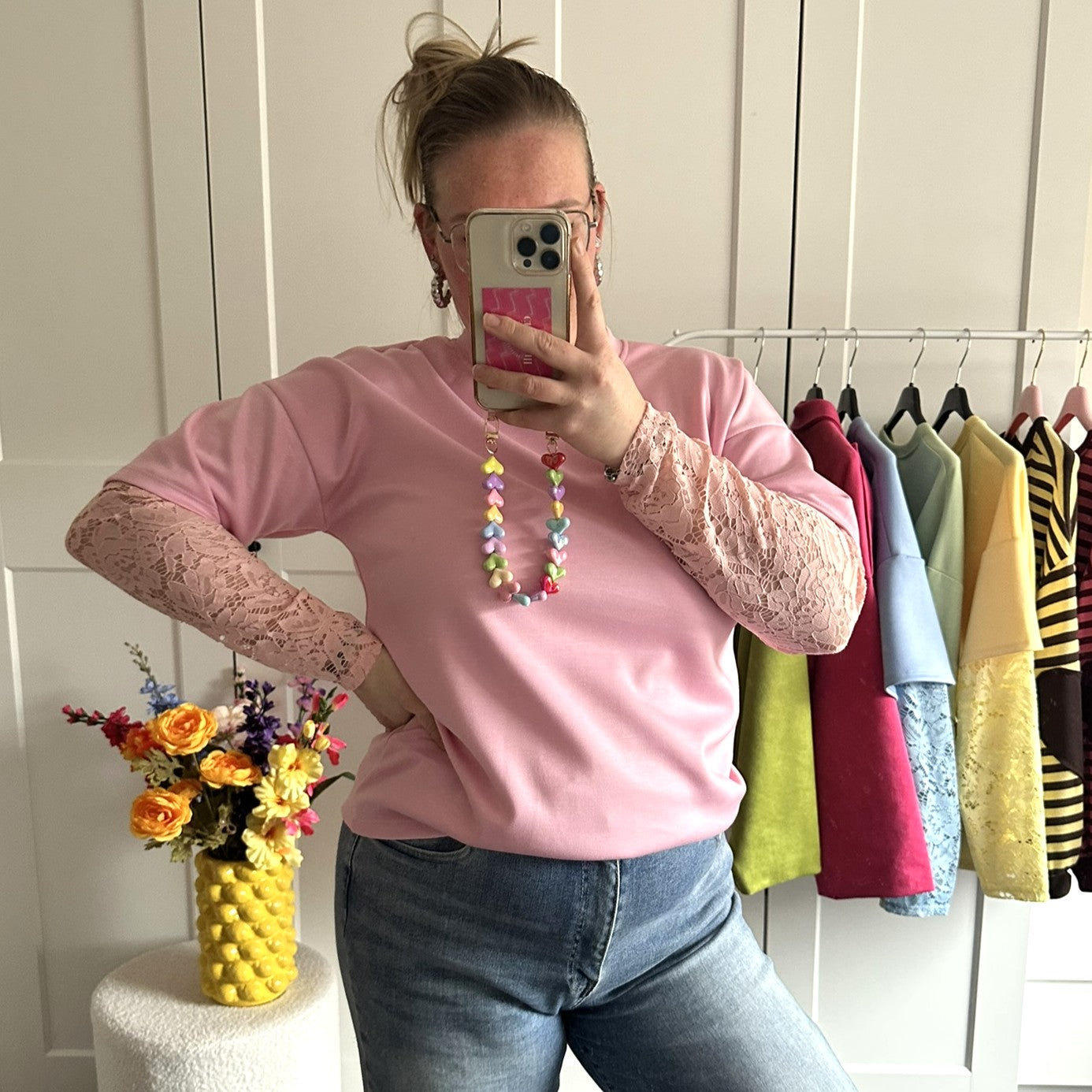 Tshirt kanten mouw - roze