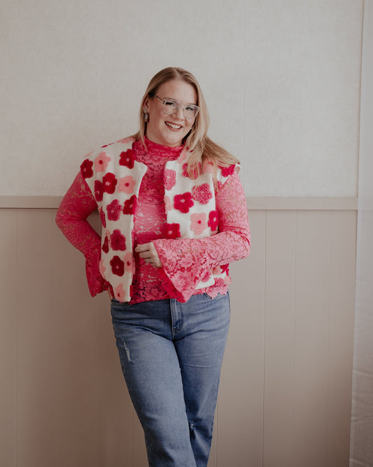 Kanten top Lisa - fuchsia