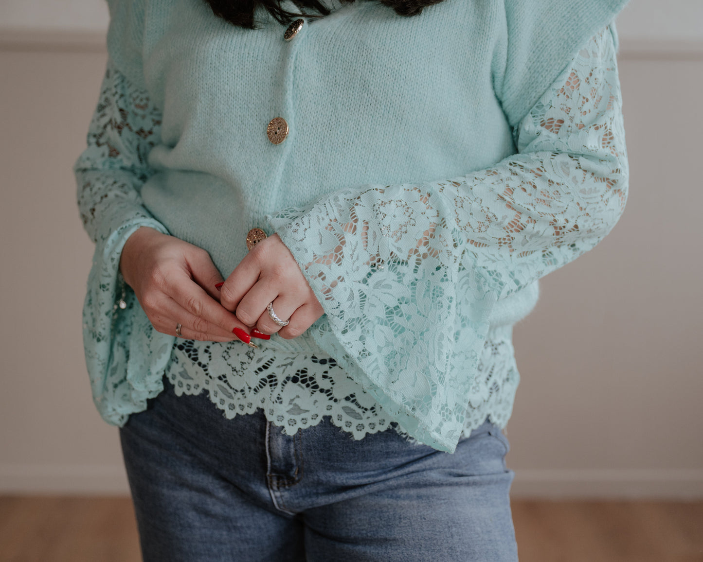 Kanten top Lisa - aqua