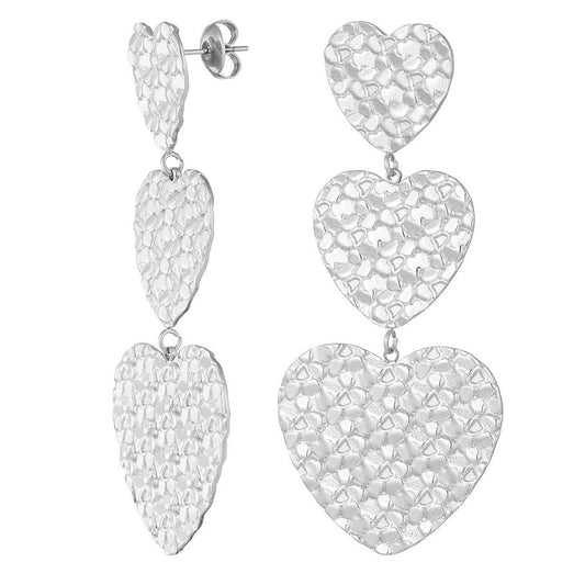 Oorbellen triple hart - zilver