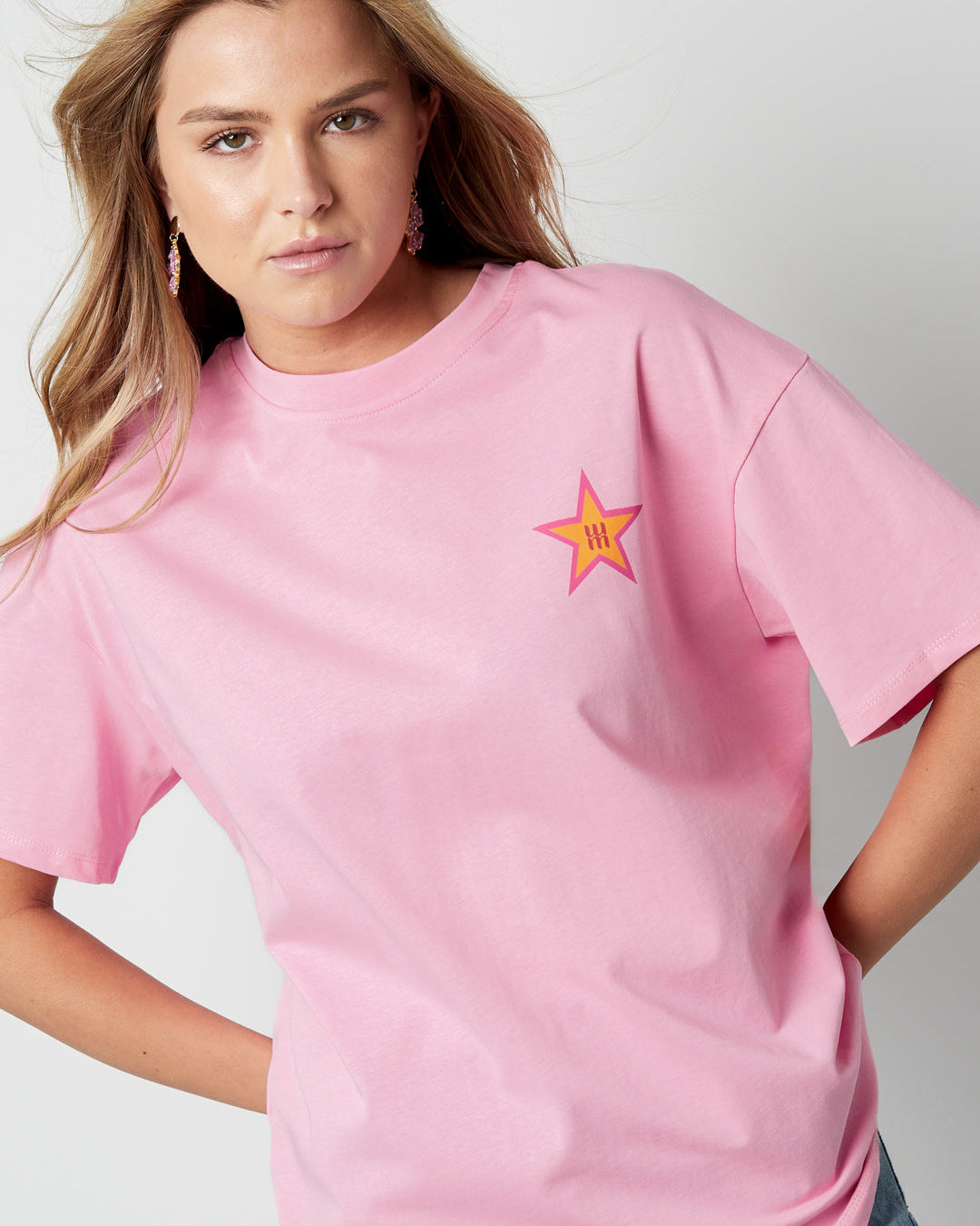 T-shirt colorfull star - roze