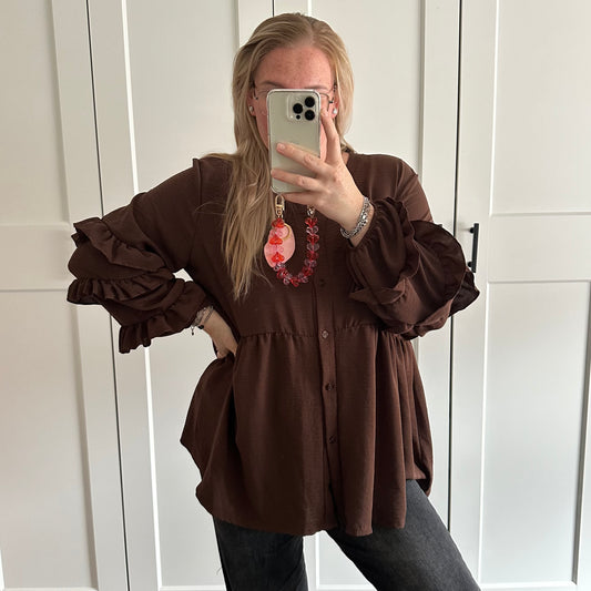Blouse ruffle mouw - Choco