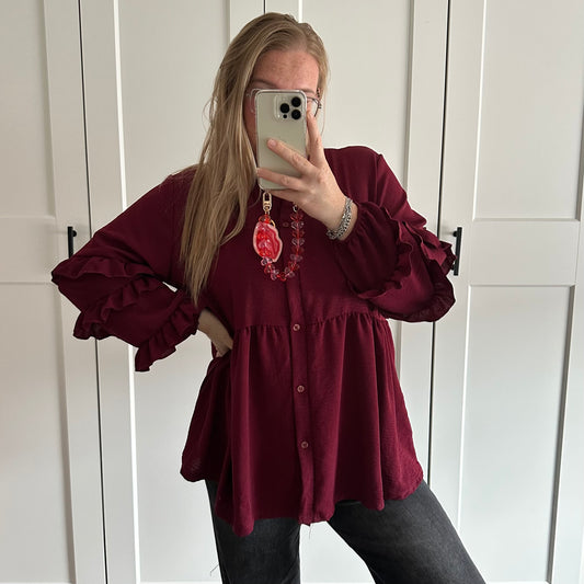 Blouse ruffle mouw - Bordeaux rood
