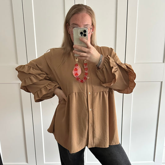 Blouse ruffle mouw - Camel