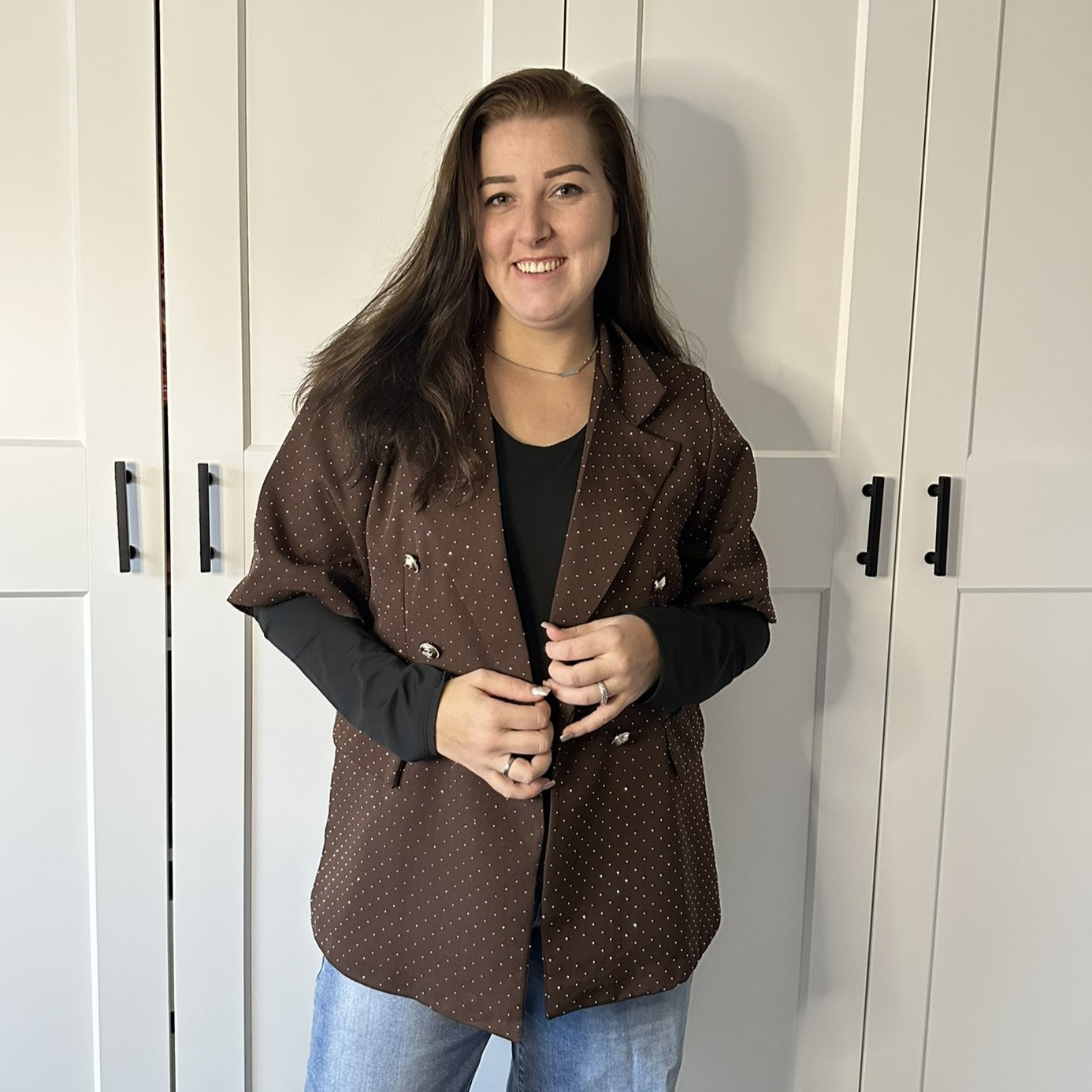 Blazer Djen glitter sjiek - bruin (driekwart mouw)