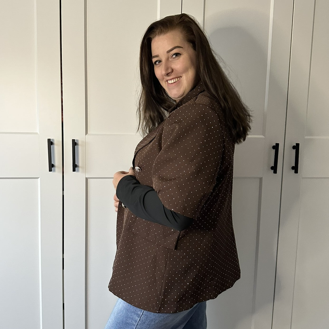 Blazer Djen glitter sjiek - bruin (driekwart mouw)