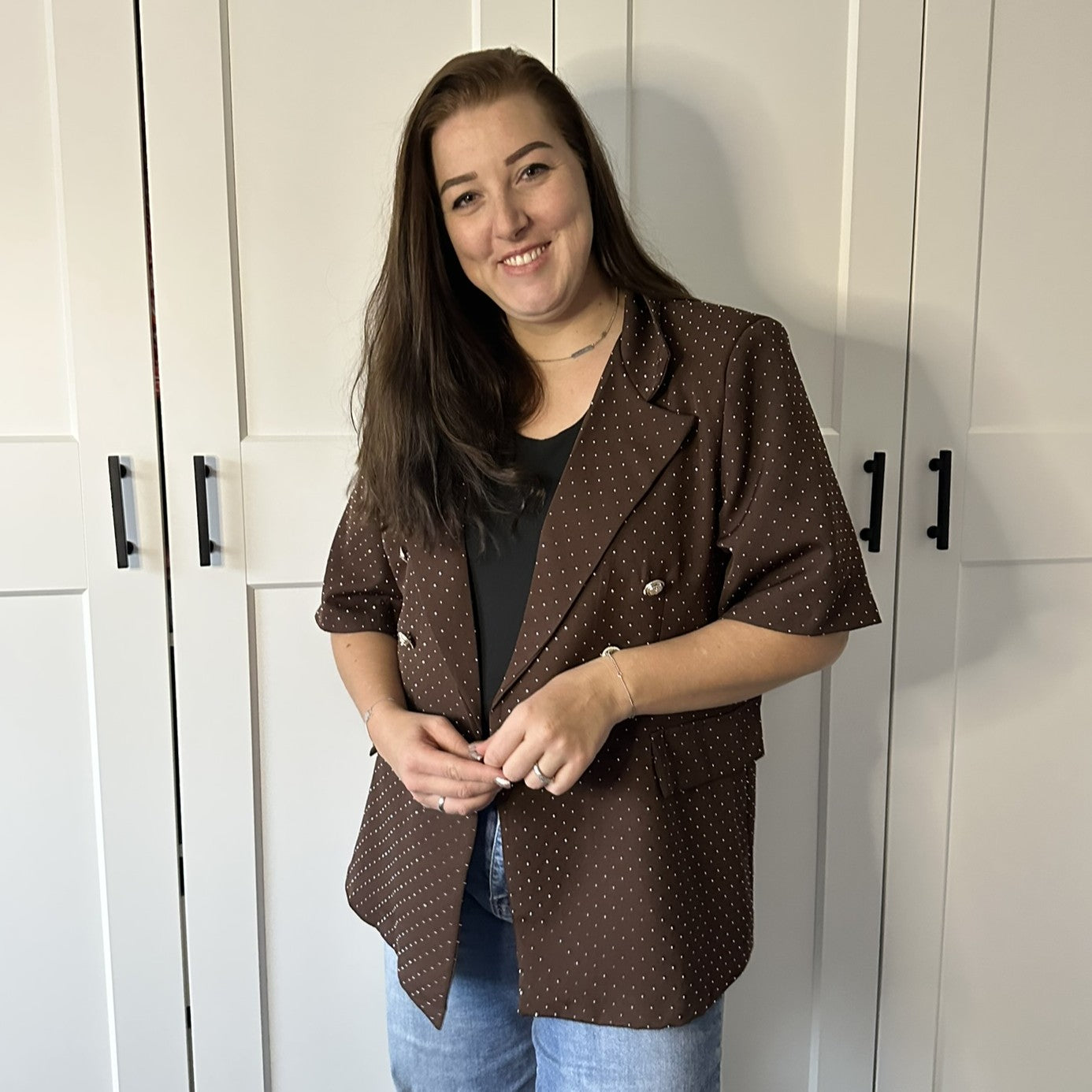 Blazer Djen glitter sjiek - bruin (driekwart mouw)