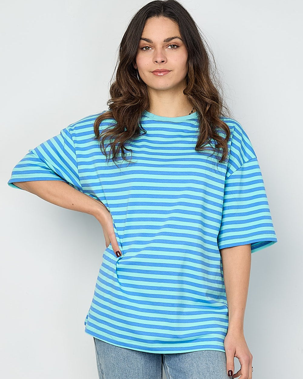 T-shirt gestreept - blauw korte mouw