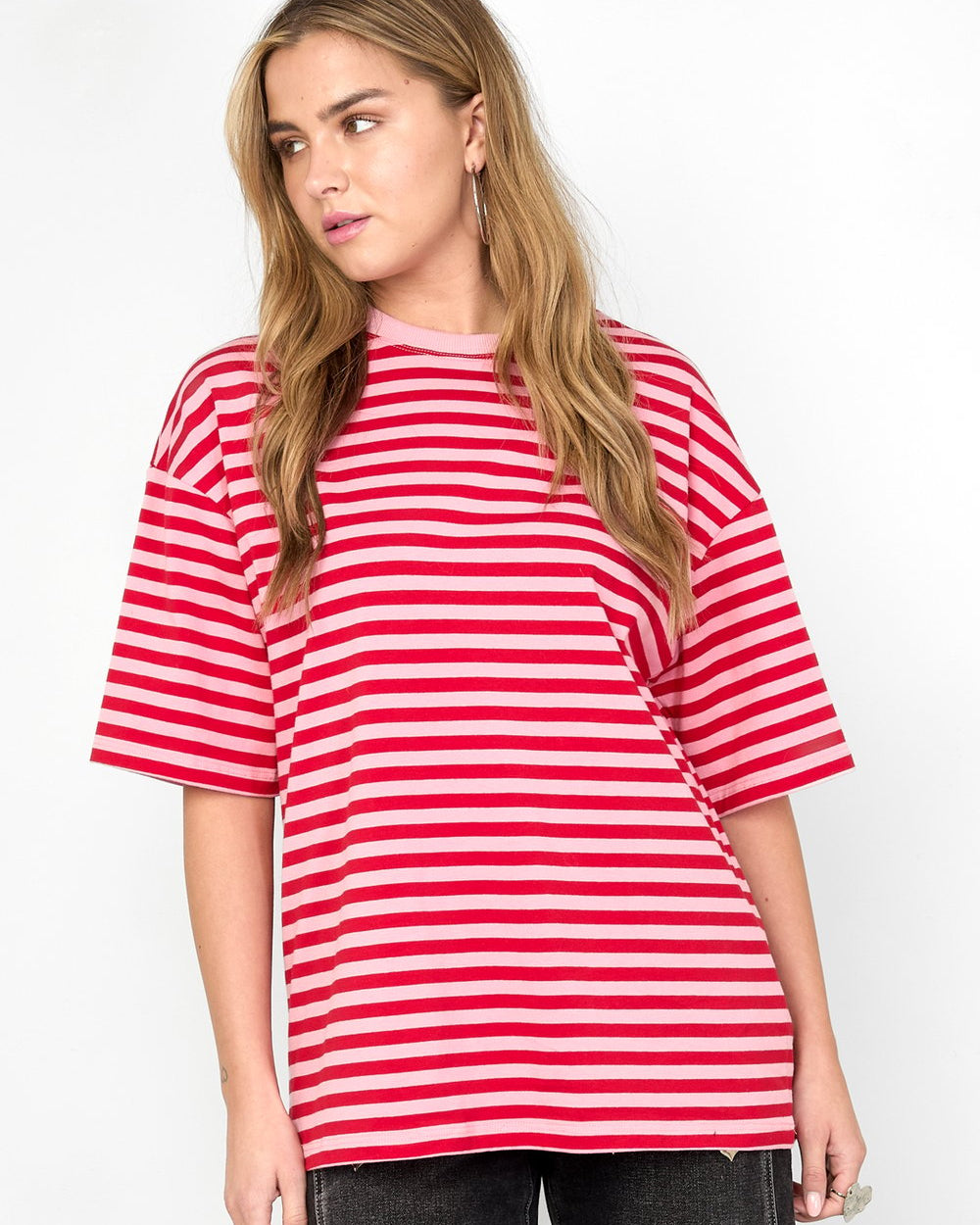 T-shirt gestreept - roze korte mouw
