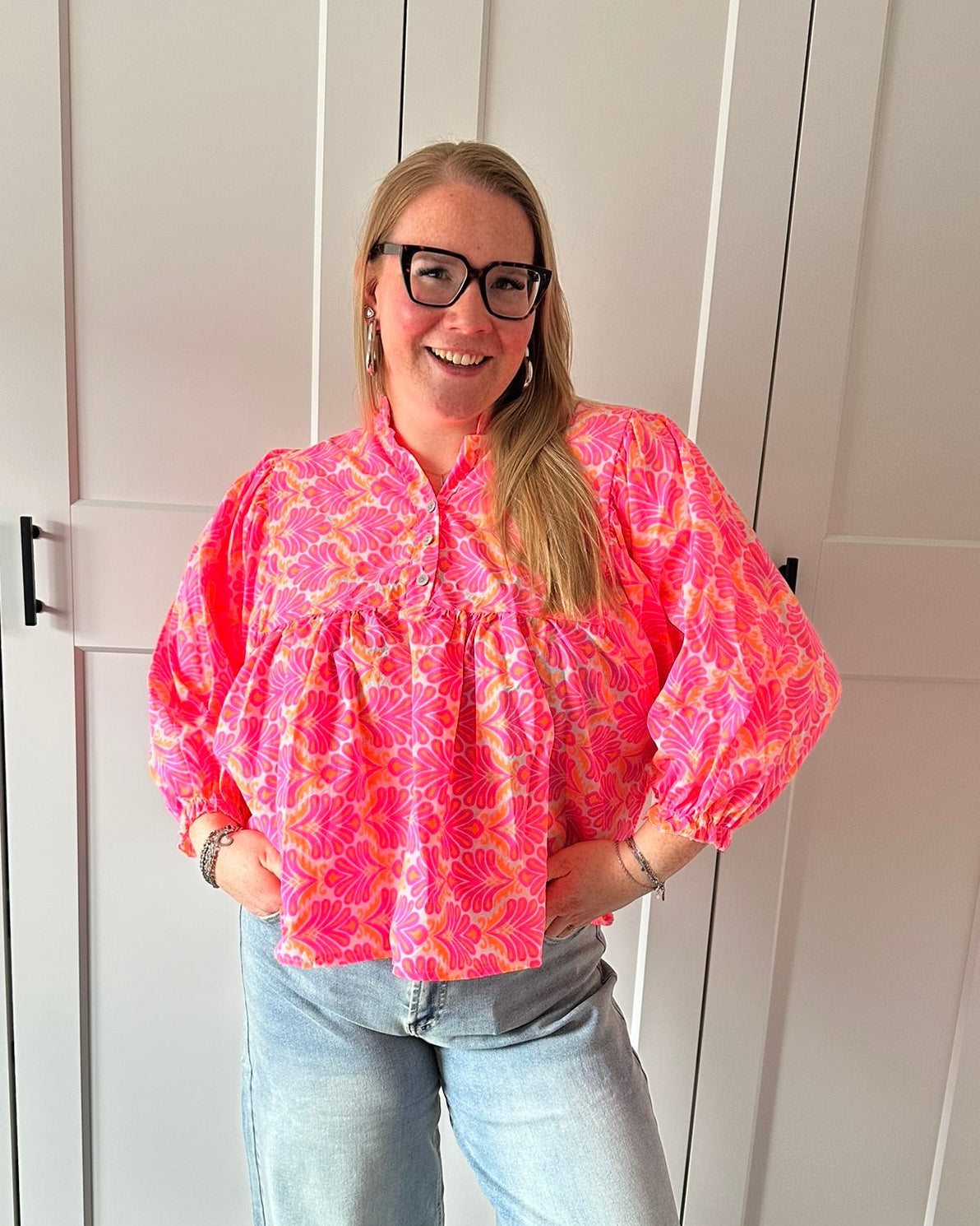 Gekleurde blouse Veer - roze