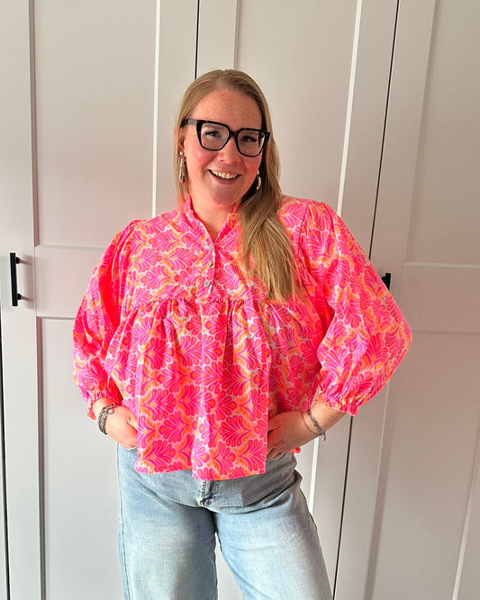 Gekleurde blouse Veer - roze