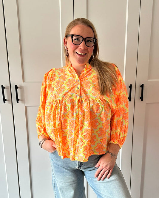 Gekleurde blouse Veer - oranje