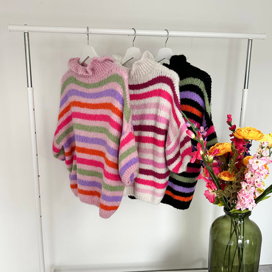 Trui ruffle - zwart/multicolor