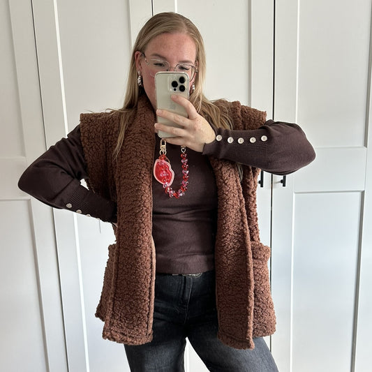 Teddy gilet - choco bruin (oversized model)