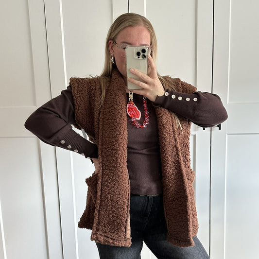 Teddy gilet - choco bruin (oversized model)