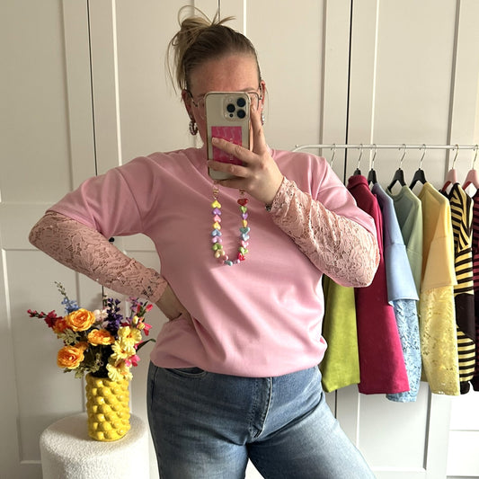 Tshirt kanten mouw - roze