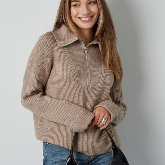 Knit trui rits - Taupe