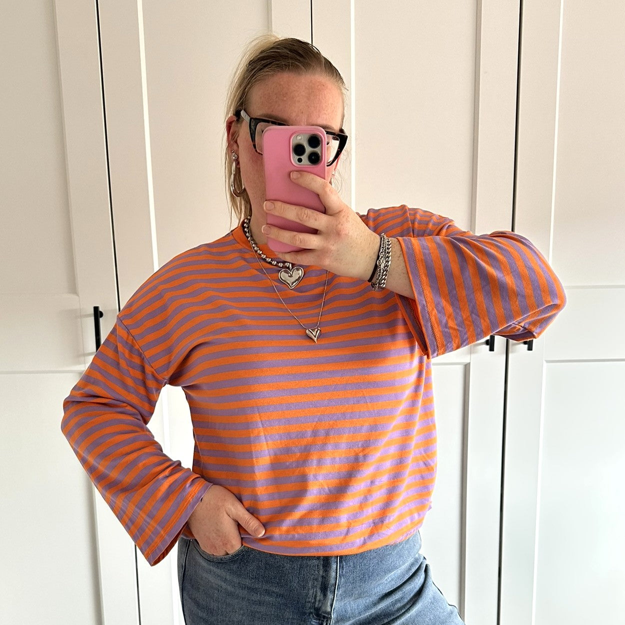 Longsleeve streep - oranje/paars