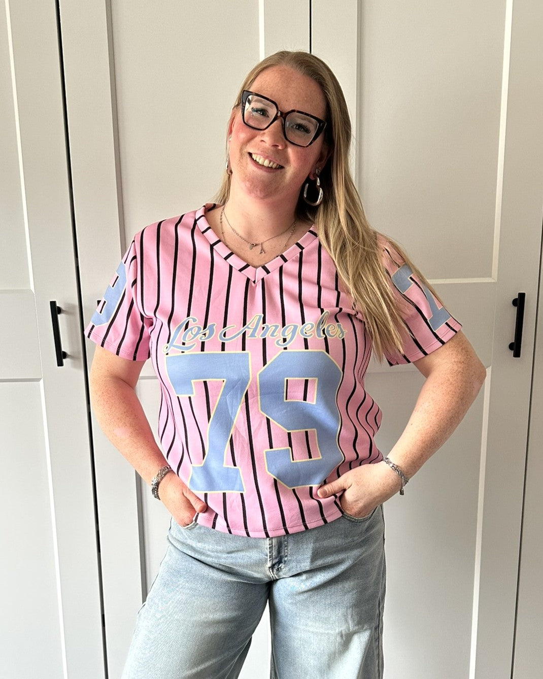 LA t-shirt v hals - roze