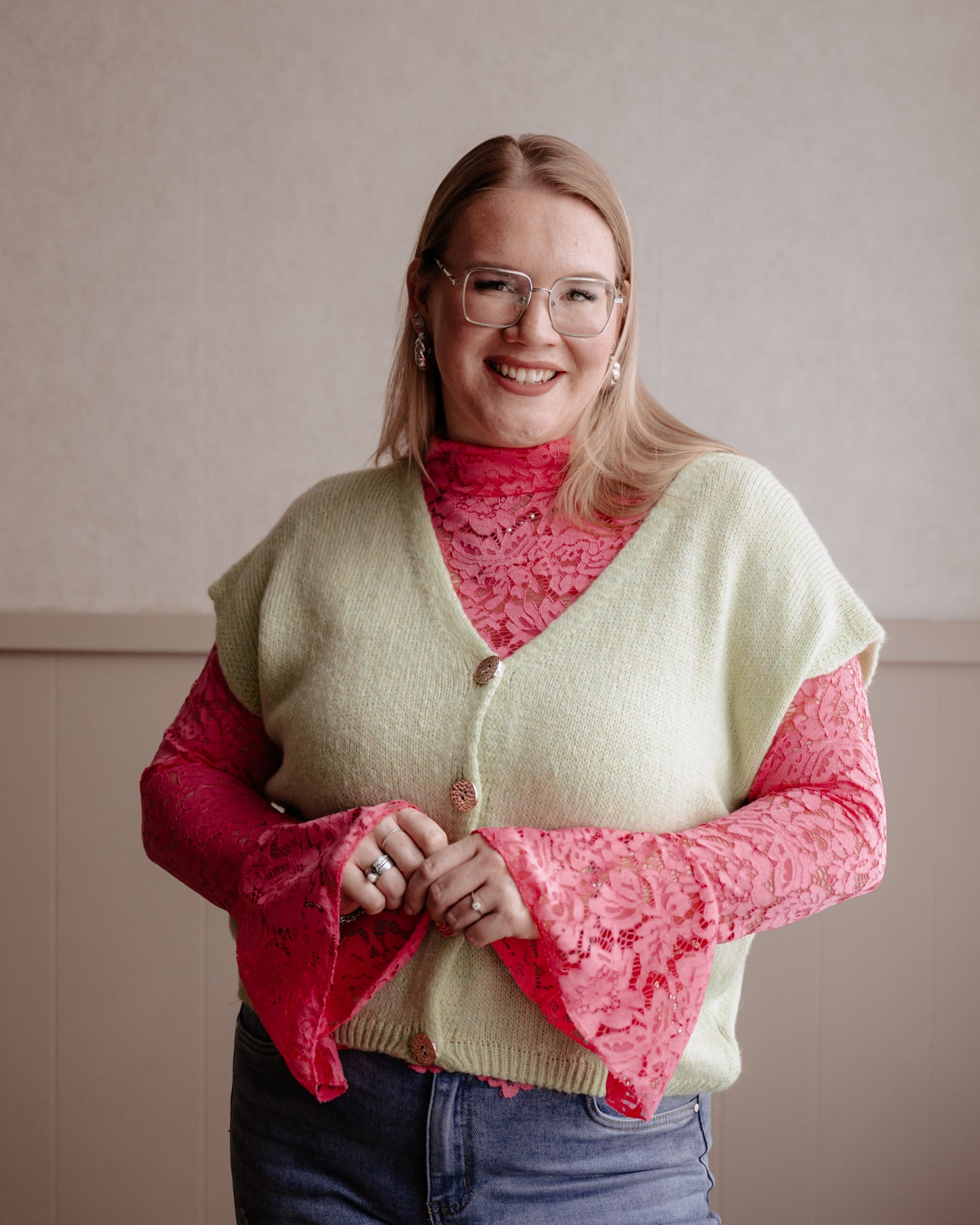 Kanten top Lisa - fuchsia