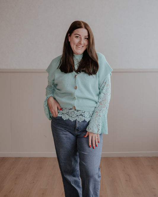 Kanten top Lisa - aqua