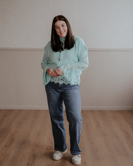 Kanten top Lisa - aqua