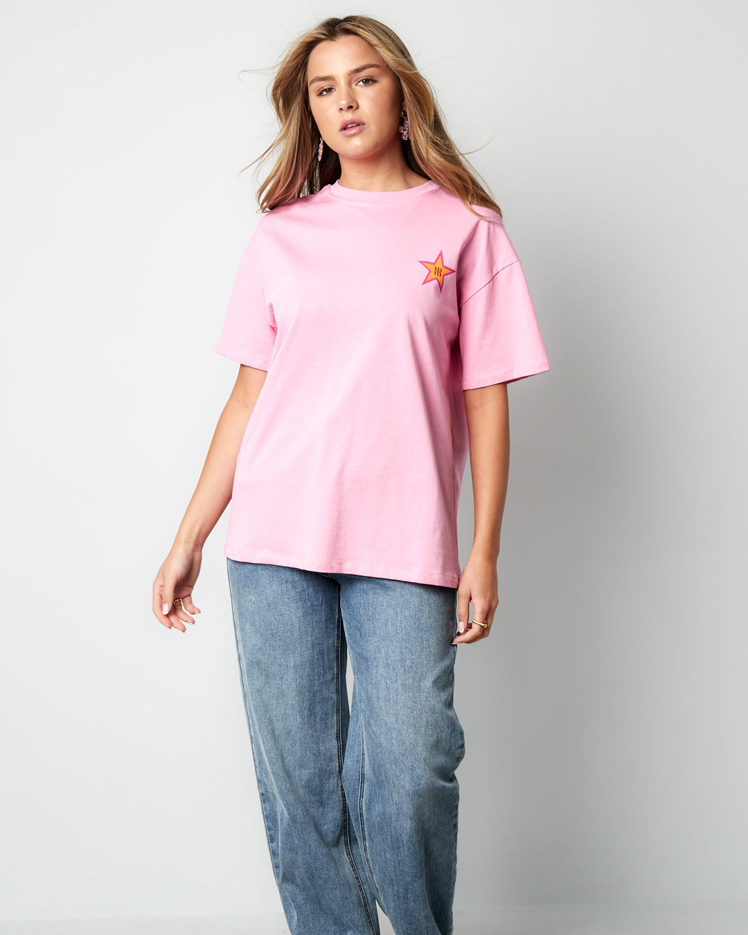 T-shirt colorfull star - roze