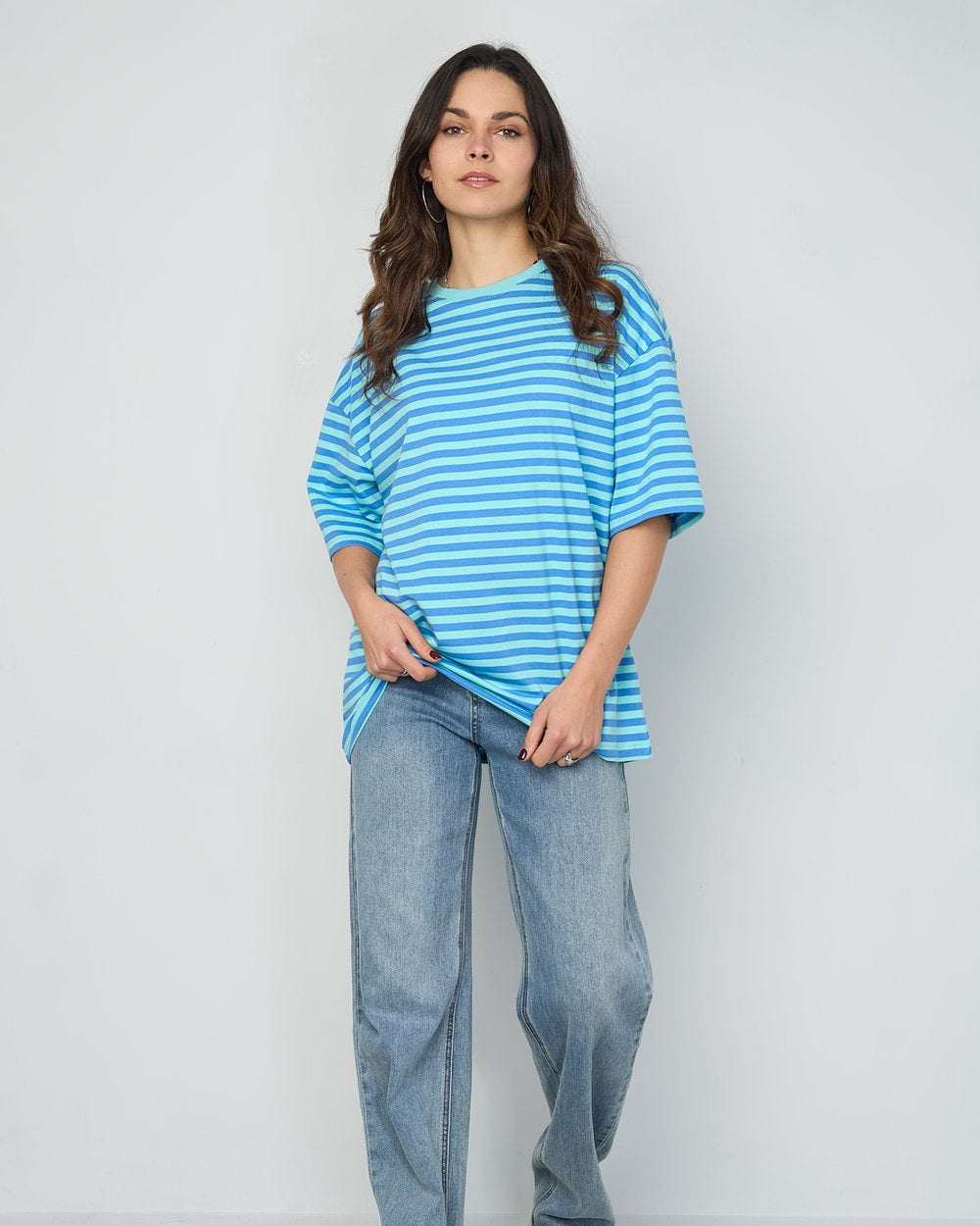T-shirt gestreept - blauw korte mouw
